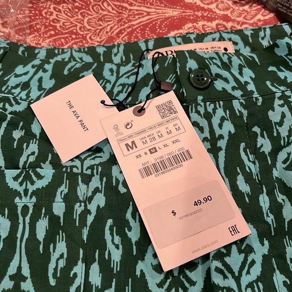 Zara | Pants u0026 Jumpsuits | Zara Green Batik Print The Ava Pant Size Medium  0 Cotton Nwt | Poshmark